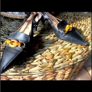 Authentic Gucci Black Leather Slingbacks